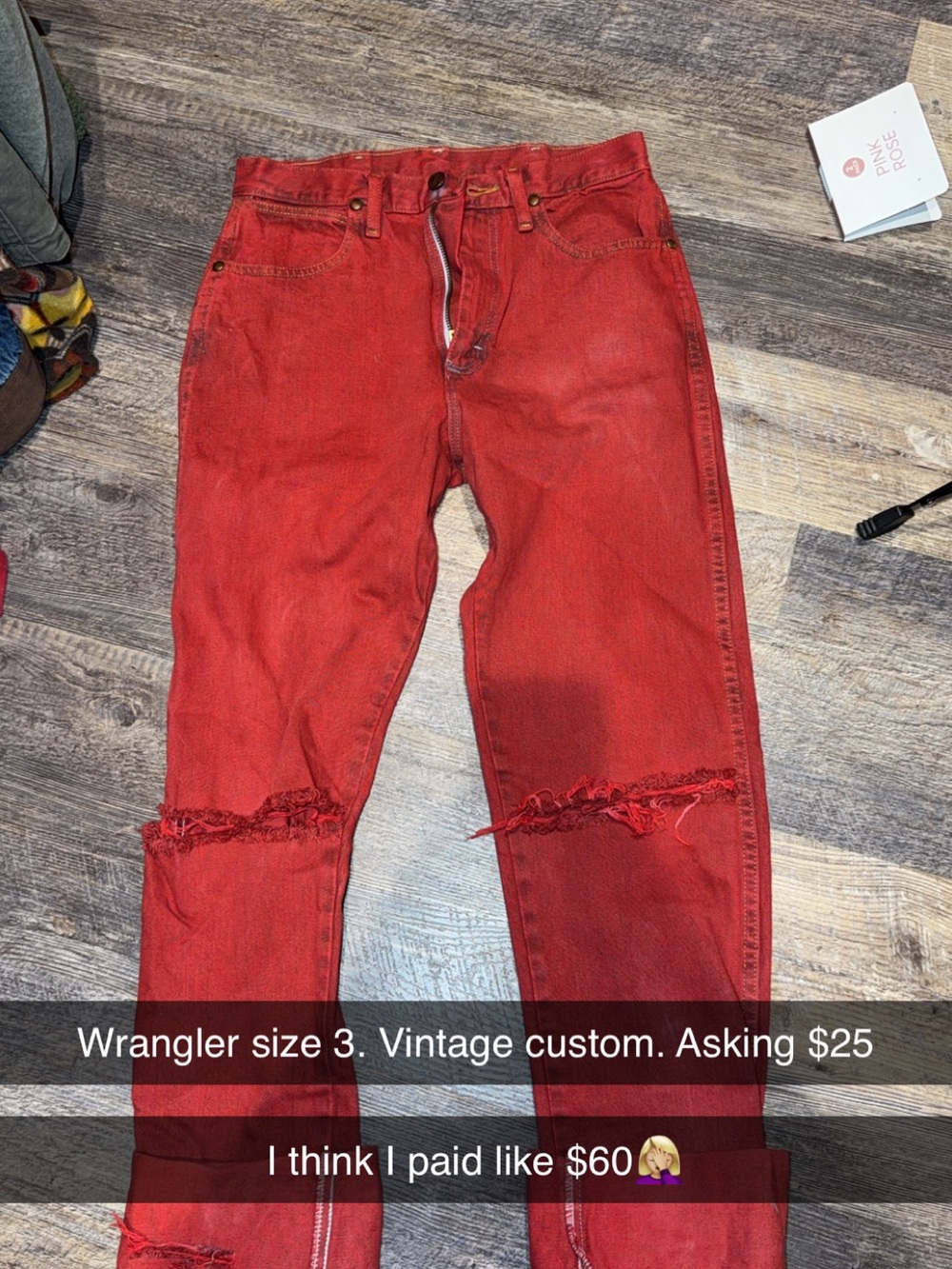Wrangler Red Slim Straight Women’s Jeans with Knee Distress